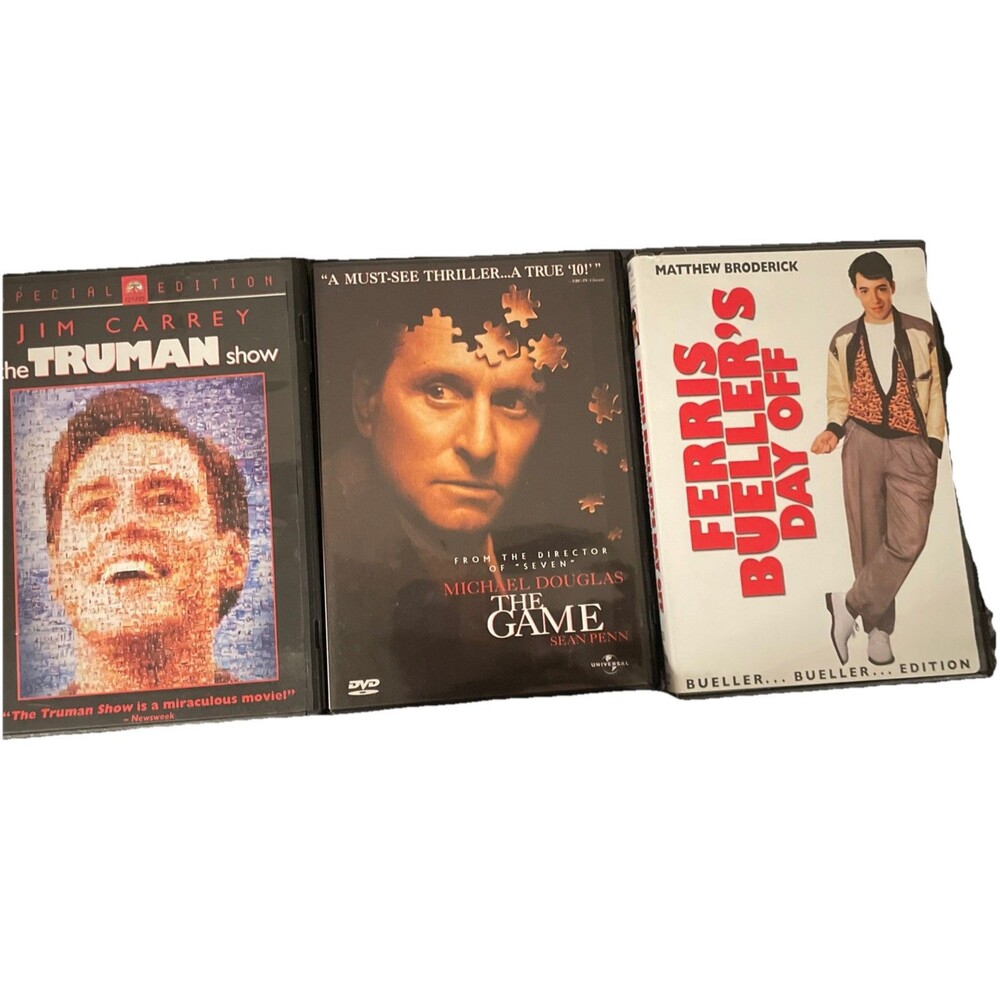 3 DVD Movies Bundle Jim Carrey Truman Show Ferris Bueler’s Day Off The Game READ